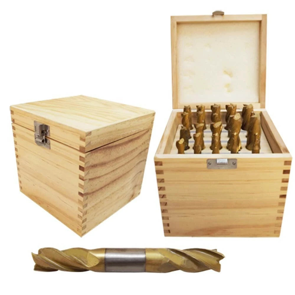 Hss Tin Coated End Mill Set, 2 Flute And 4 Flute 3/16"-3/4"