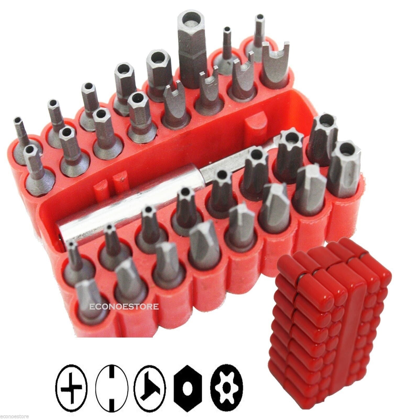 33pc Security Tamper Proof Torq Torx Hex Bit Set Includes 2-1/2" Magnetic Holder