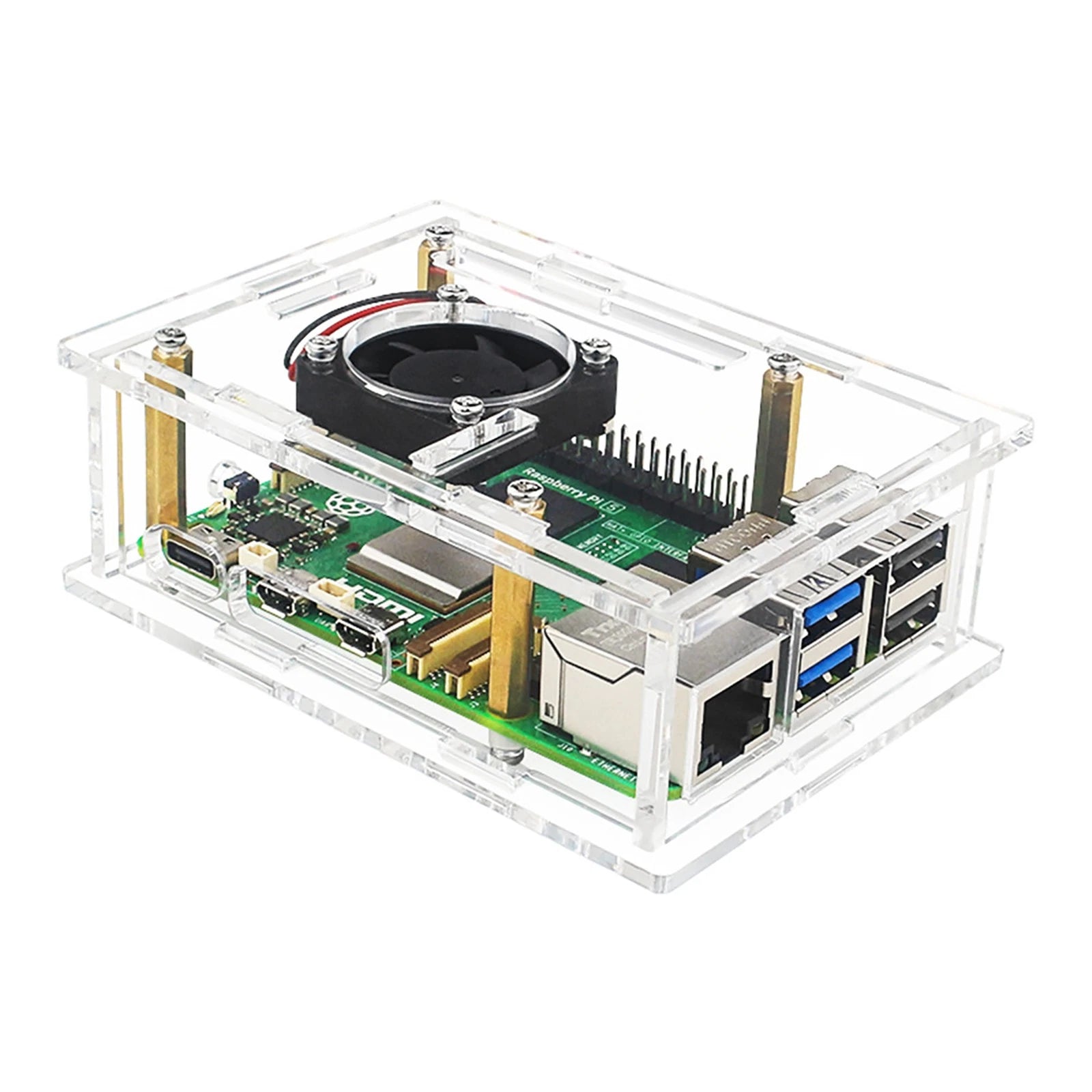 Acrylic Protective Case With Heat Sink Cooling Fan For Raspberry Pi 5
