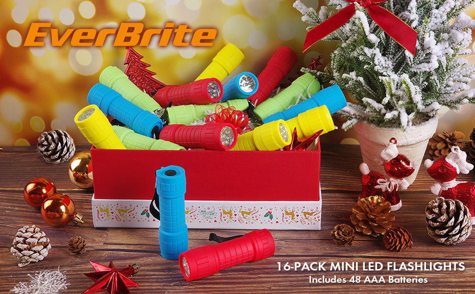 EverBrite 16-Pack Mini LED Flashlight Set Assorted 4 Colors w/48PC AAA