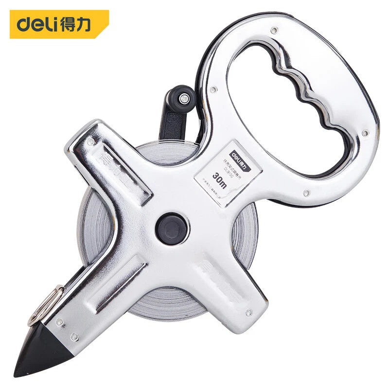 Deli 30mx12.5mm Steel Tape With Iron Box Frame Retractable Measuring