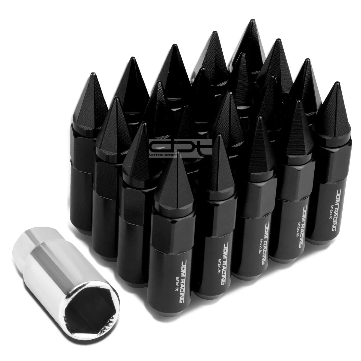 M12x1.5 90mm Tall 20mm Od Black Aluminum Jdm Spiked Cap Lug