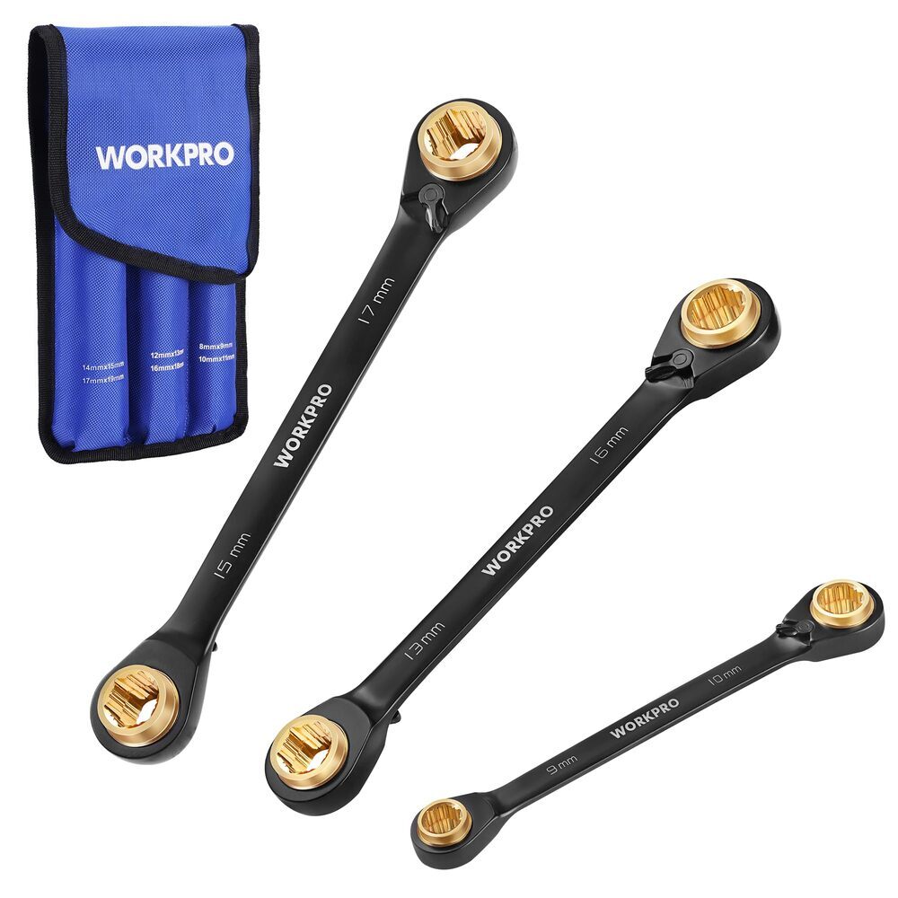 Workpro 3-Piece 4-in-1 Reversible Ratcheting Wrench Set by Workpro