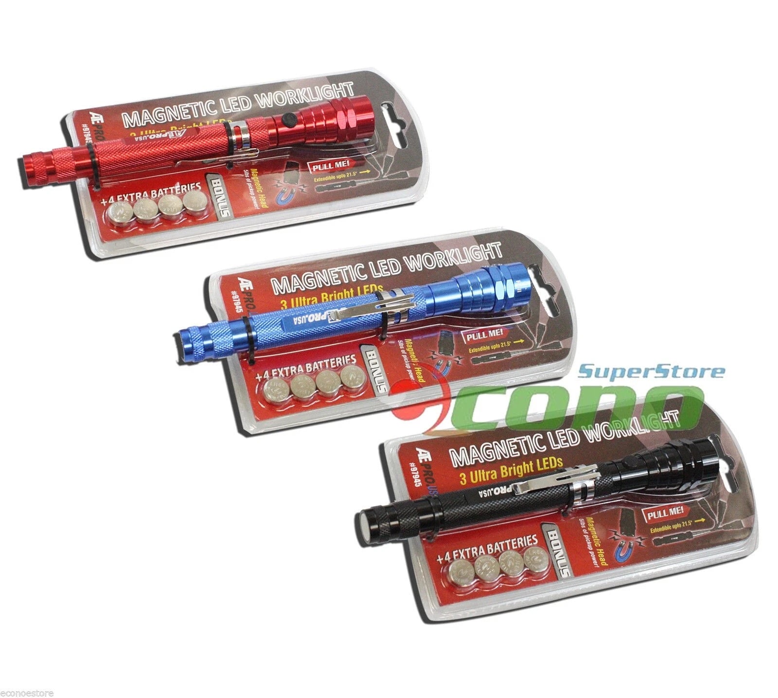 Lot 3 Magnetic Head Flashlight-tel<wbr/>escoping Work Light