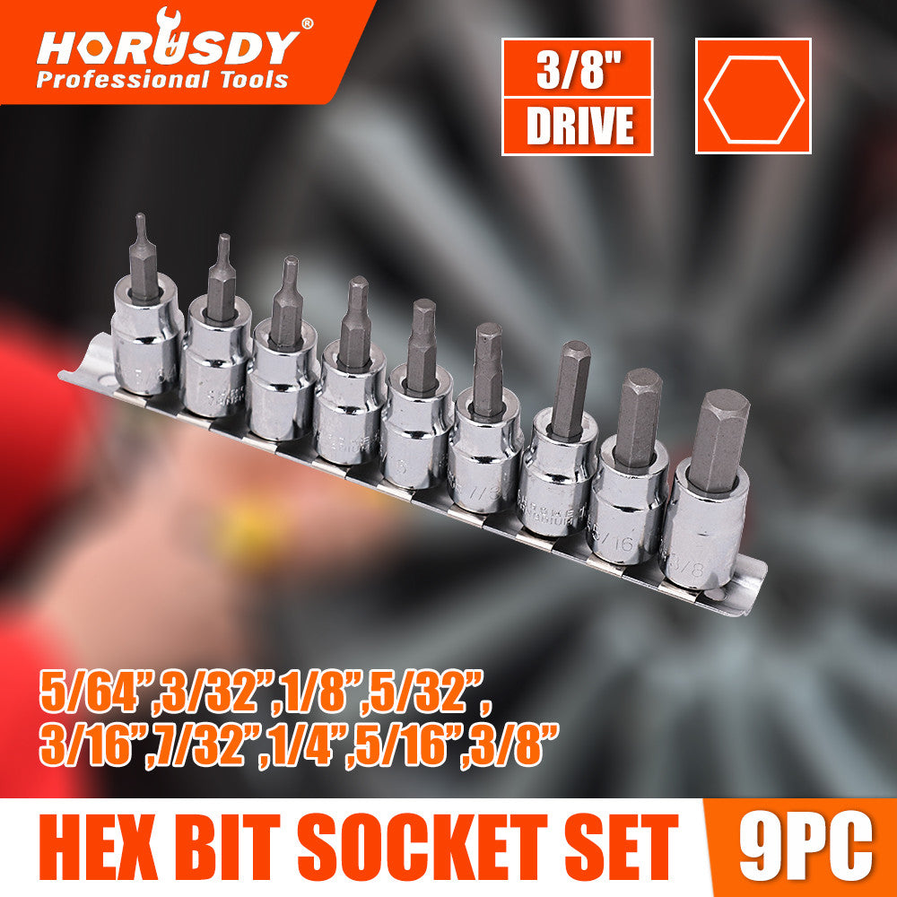 3/8-Inch Drive Hex Allen Bit Socket Set 9pc with Sliding Rail Holder by Unbranded