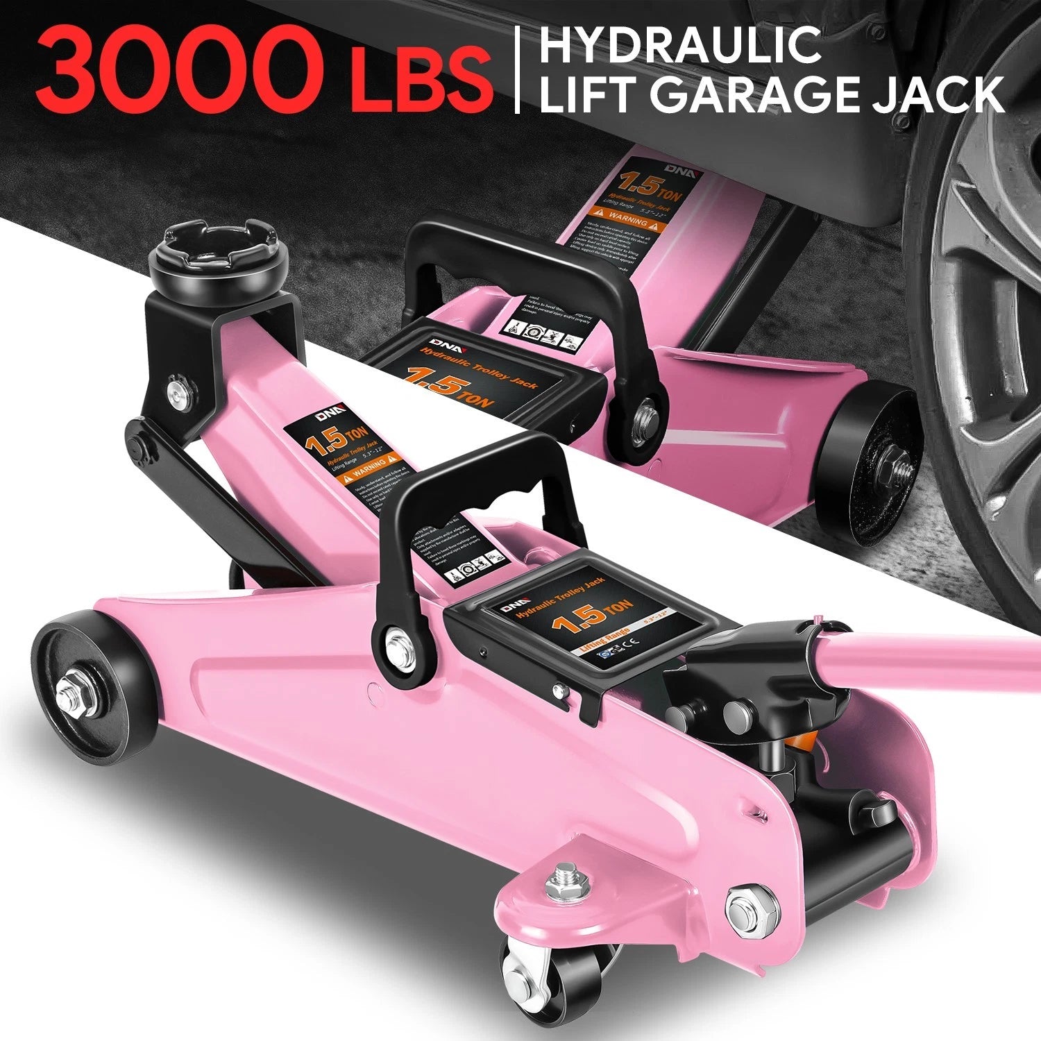 5.3-12 In 3000lbs Capacity Hydraulic Pink Floor Jack(1.5 Ton ) W/