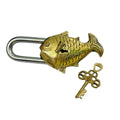 Antique Padlock Brass Hand Crafted Working Decorative Small Fish