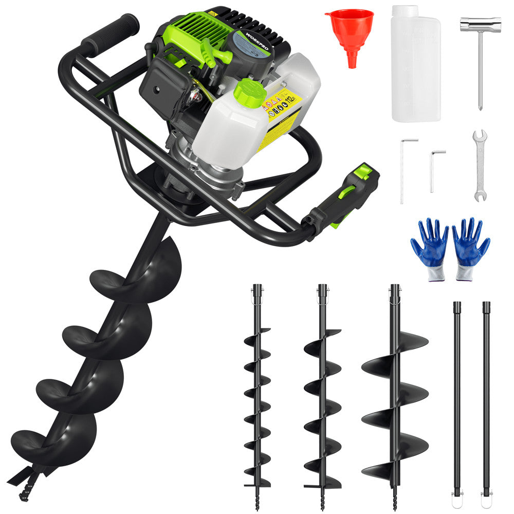 WORKPRO 62CC Post Hole Digger Gas Powered Earth Digger 4" 6" 8" Auger