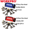 Workpro 8PC Flex-Head Stubby Ratcheting Combination Wrench Sae/metric