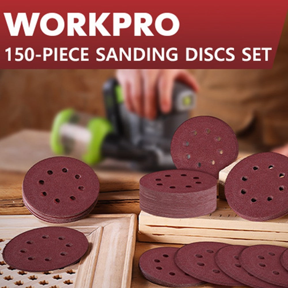 WORKPRO 150PC Sanding Discs Set 5" 8-Hole Orbital Sandpaper