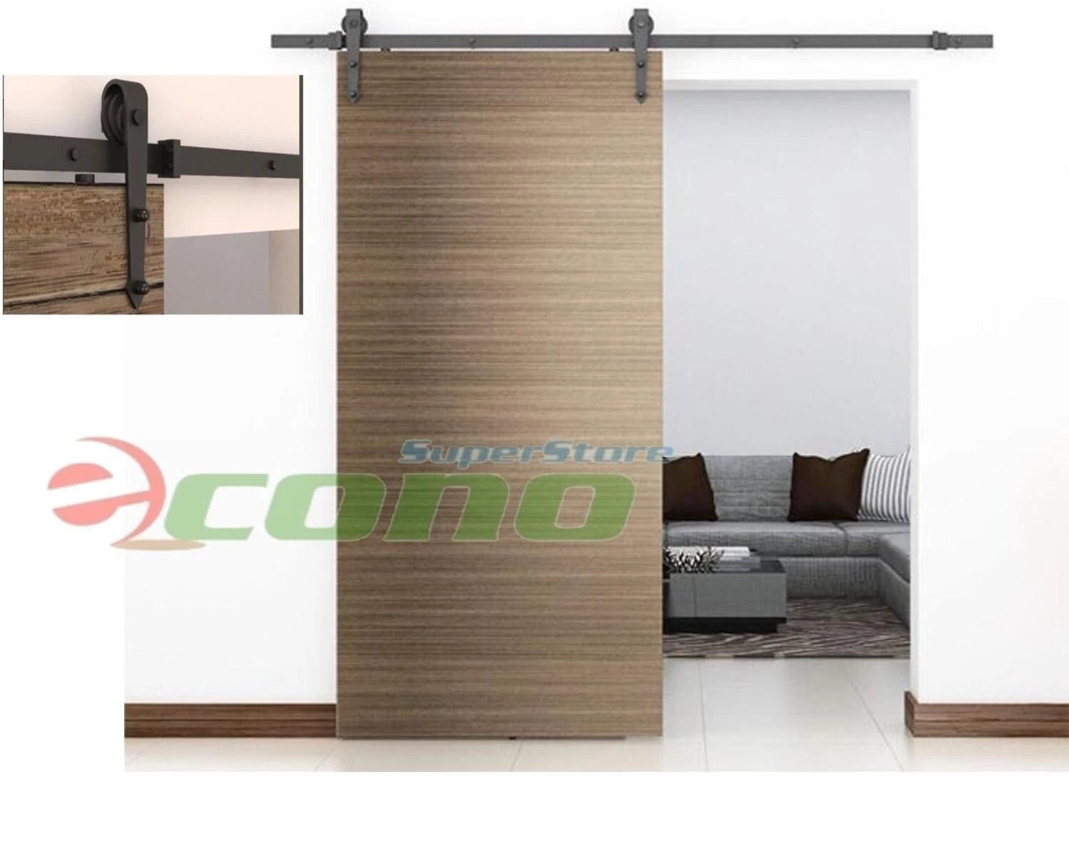 6ft Modern Style Black Barn Wood Sliding Door Closet Hardware Track