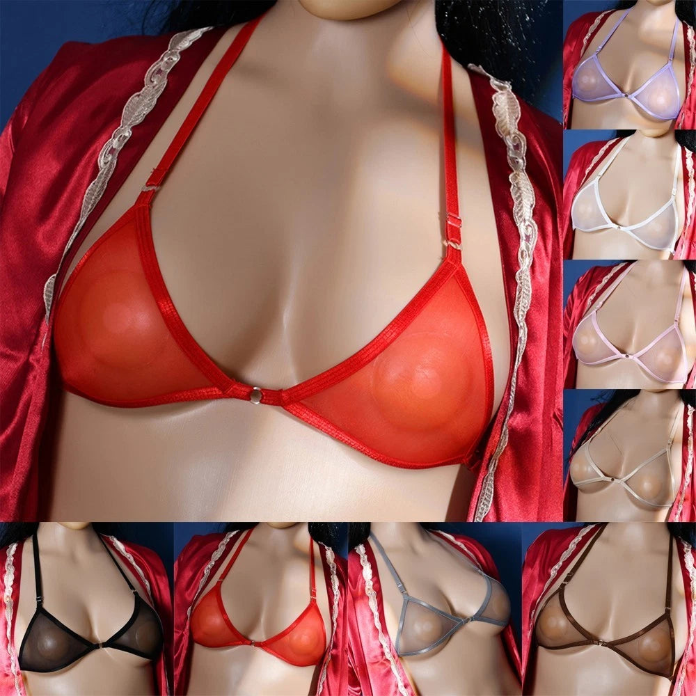 Lightweight Womens Halter Sheer Mesh Bra Underwire Non Padded