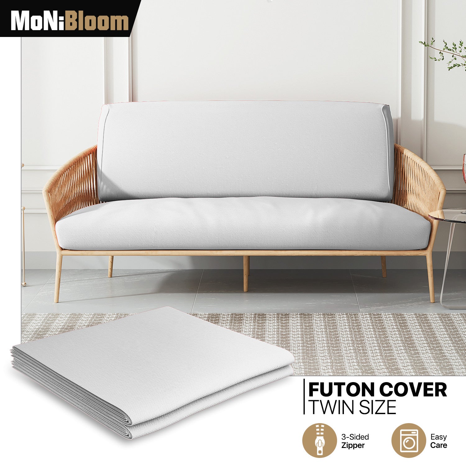 Grey Twin Size Slipcover Stretch Futon Cushion Cover Wa