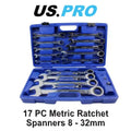 US PRO 20PC Gear Ratchet Combination Spanner Wrench Set 8-32mm