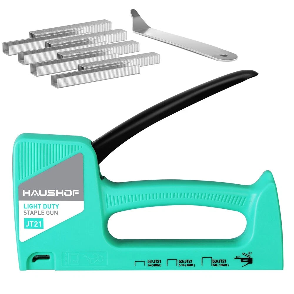HAUSHOF Light Duty Staple Gun Upholstery Staple Gun w/800PC JT21 Staples Remover