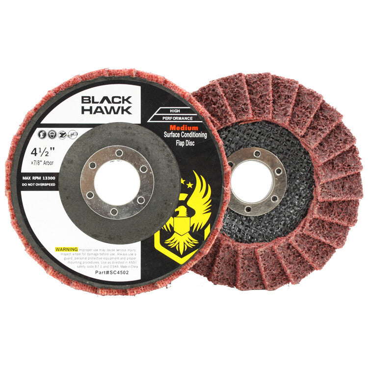 10 Pack - 4-1/2" x 7/8" Black Hawk Surface Conditioning Flap Discs