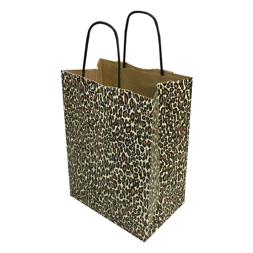 8 Inch Leopard Kraft Paper Gift Bags With Rope Handles For Shopping