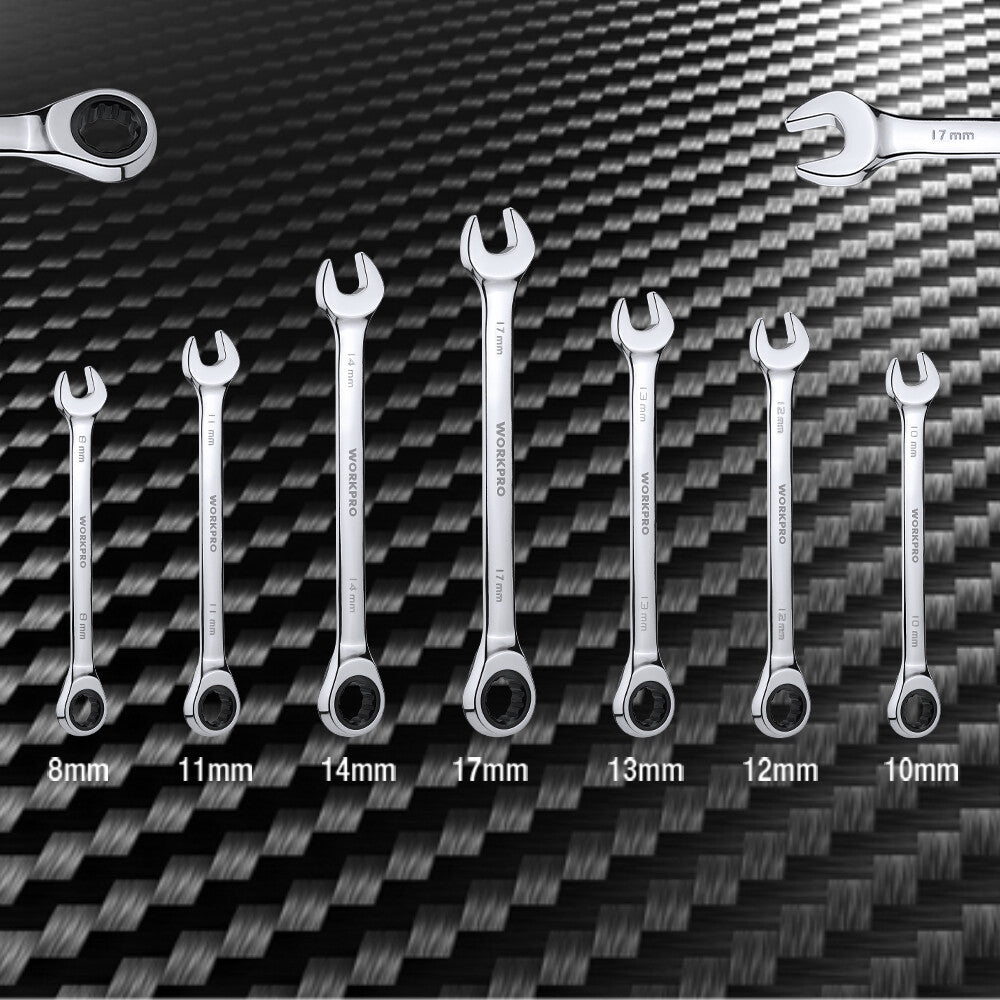 7PCS Ratcheting Combination Wrench Set Metric 8mm-17mm Wrench with