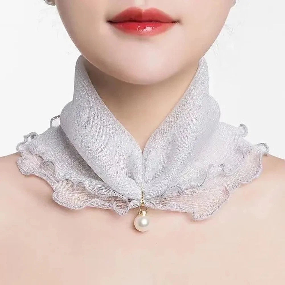 Polyester Mesh Neck Scarf For Women Lightweight Chiffon Sun