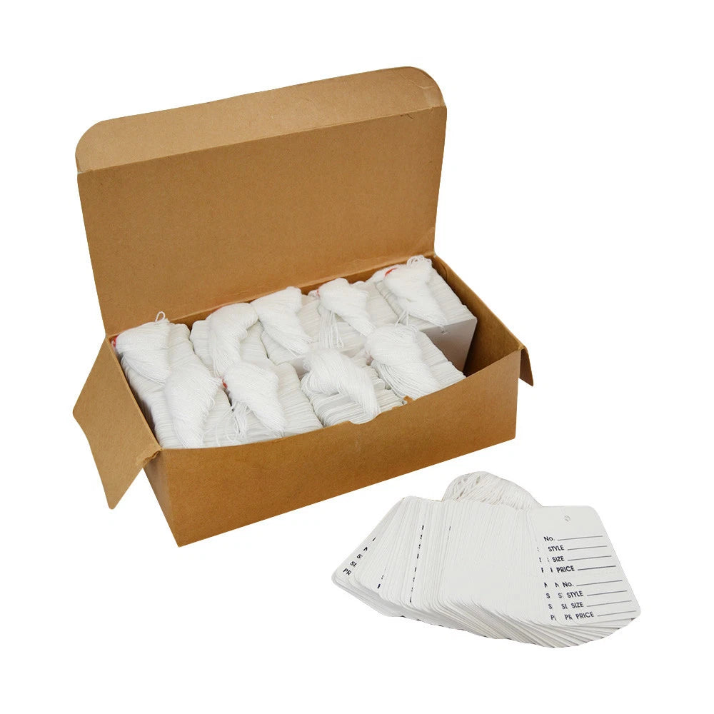 Set Of White Large Perforated Label Card Coupon Price Tag With String