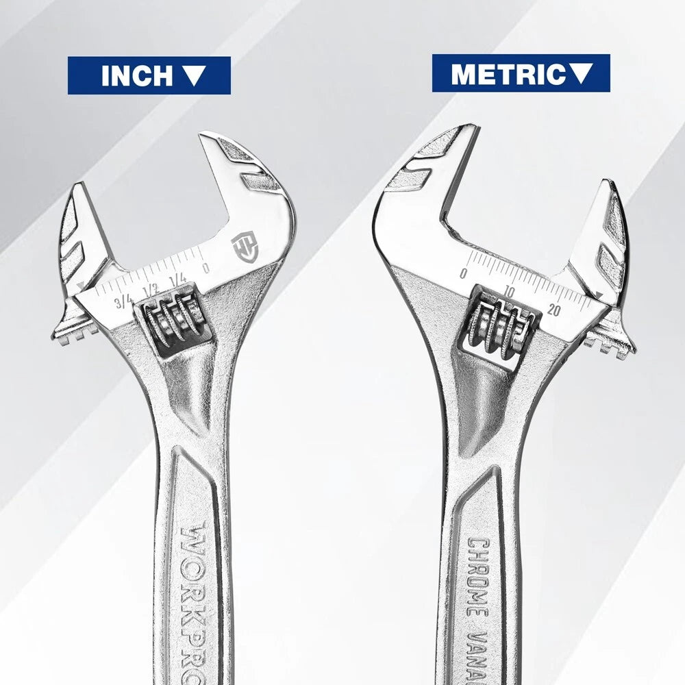 Workpro Adjustable Wrench Set 6" 10" Wide Jaw Wrench Metric & Sae
