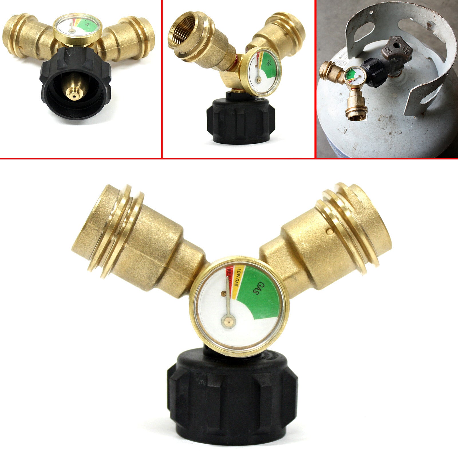 LP Propane Y Splitter Adapter with Tank Gauge