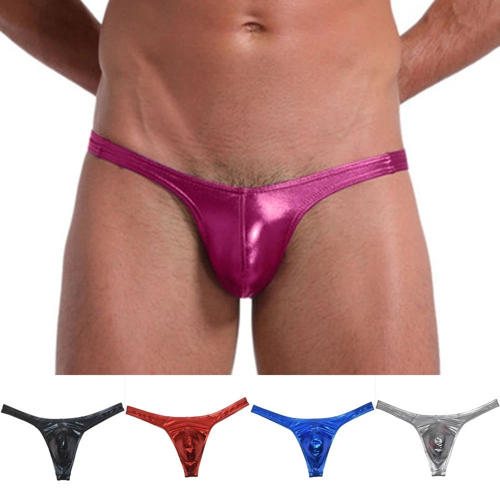 Briefs Underpants Underwear Men Pants Shiny Solid Stretchy T-back