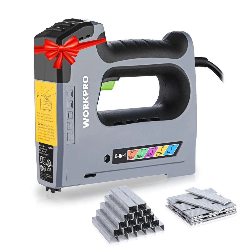 WORKPRO 5 in 1 Electric Staple Gun 110V Corded Brad Nailer w/2000 Staples &amp; Nail