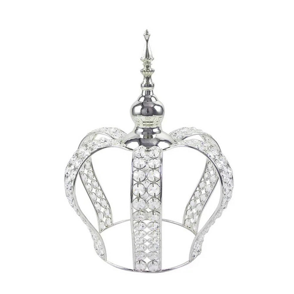 14" Tall Silver Crystal Beaded Metal Crown Cake Topper Birthday Party