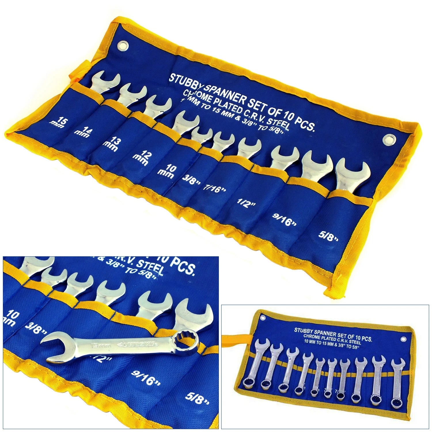 Crv Metric & Imperial Stubby Spanner Combination Wrench Set + Tool