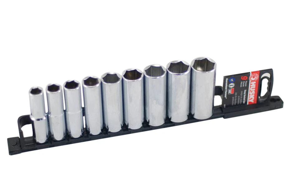 Husky 44017 Cr-v 1/2" Dr. 6pt 1/2"-1" Sae/af Imperial Deep Socket Set