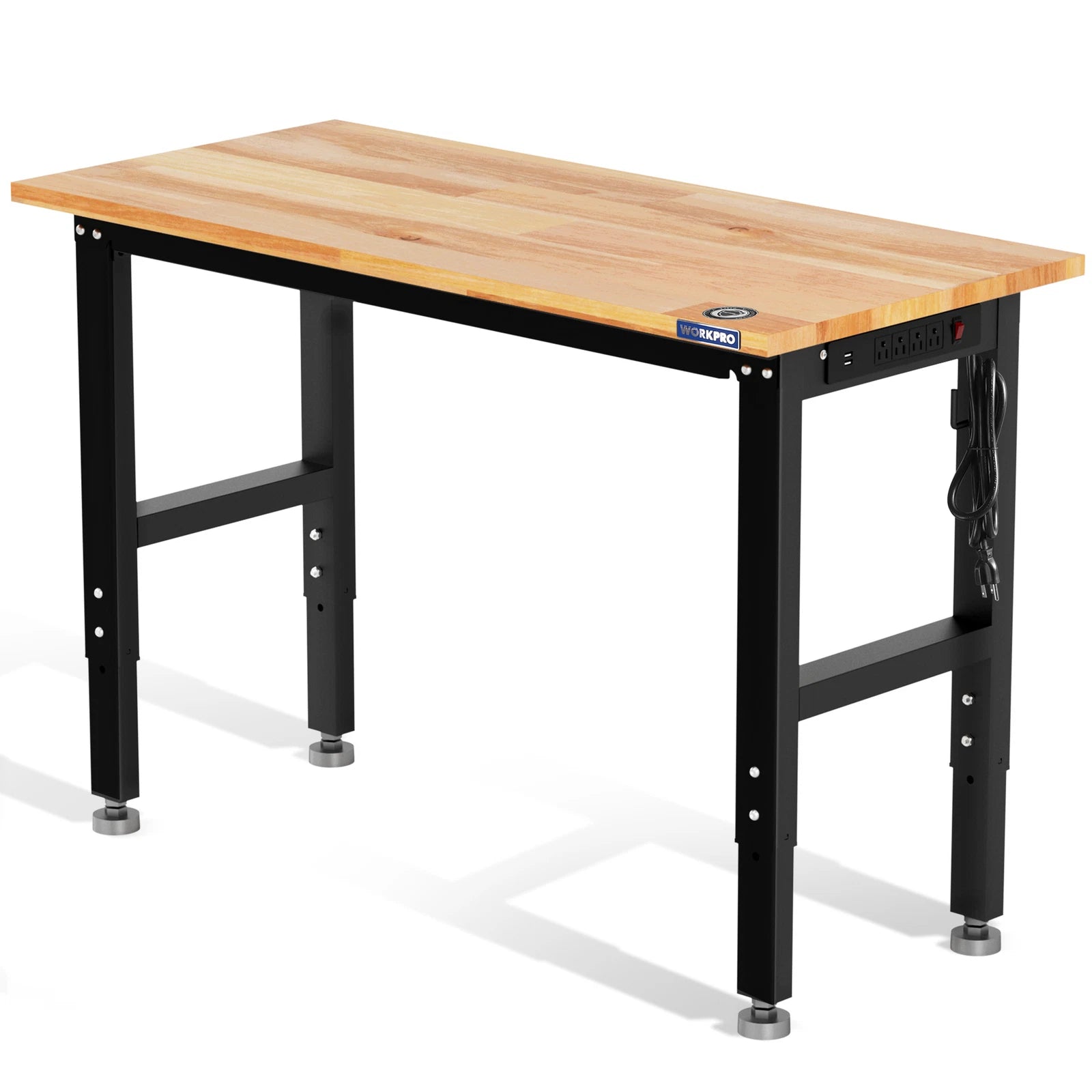 Workpro 48" Adjustable Height Workbench Hardwood Work Table Power