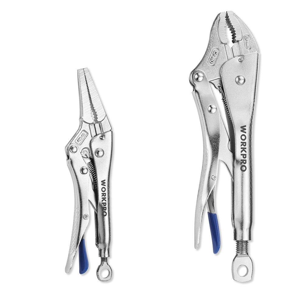 WORKPRO 2-Piece Locking Plier Set 6.5" Long Nose 10" Curved Jaw
