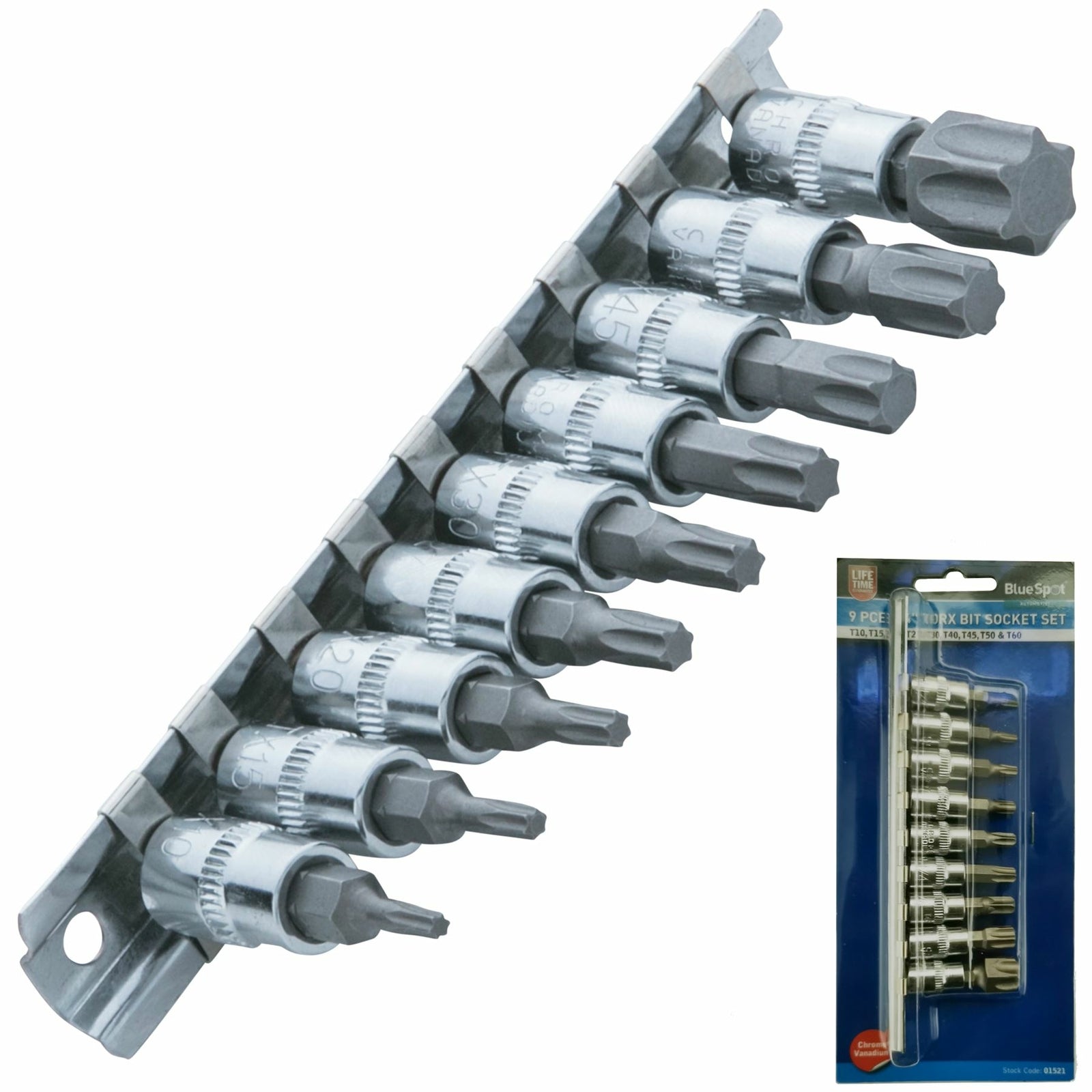 BlueSpot 9pc Male Torx Bit Star Socket Set by BlueSpot