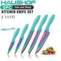 HAUSHOF Kitchen Knife Set 5PCS Green Rainbow Knife Sets Premium Steel Knives Set