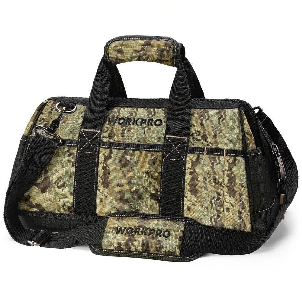 WORKPRO 16-Inch Wide Mouth Zipper Tool Bag with Adjustable Strap