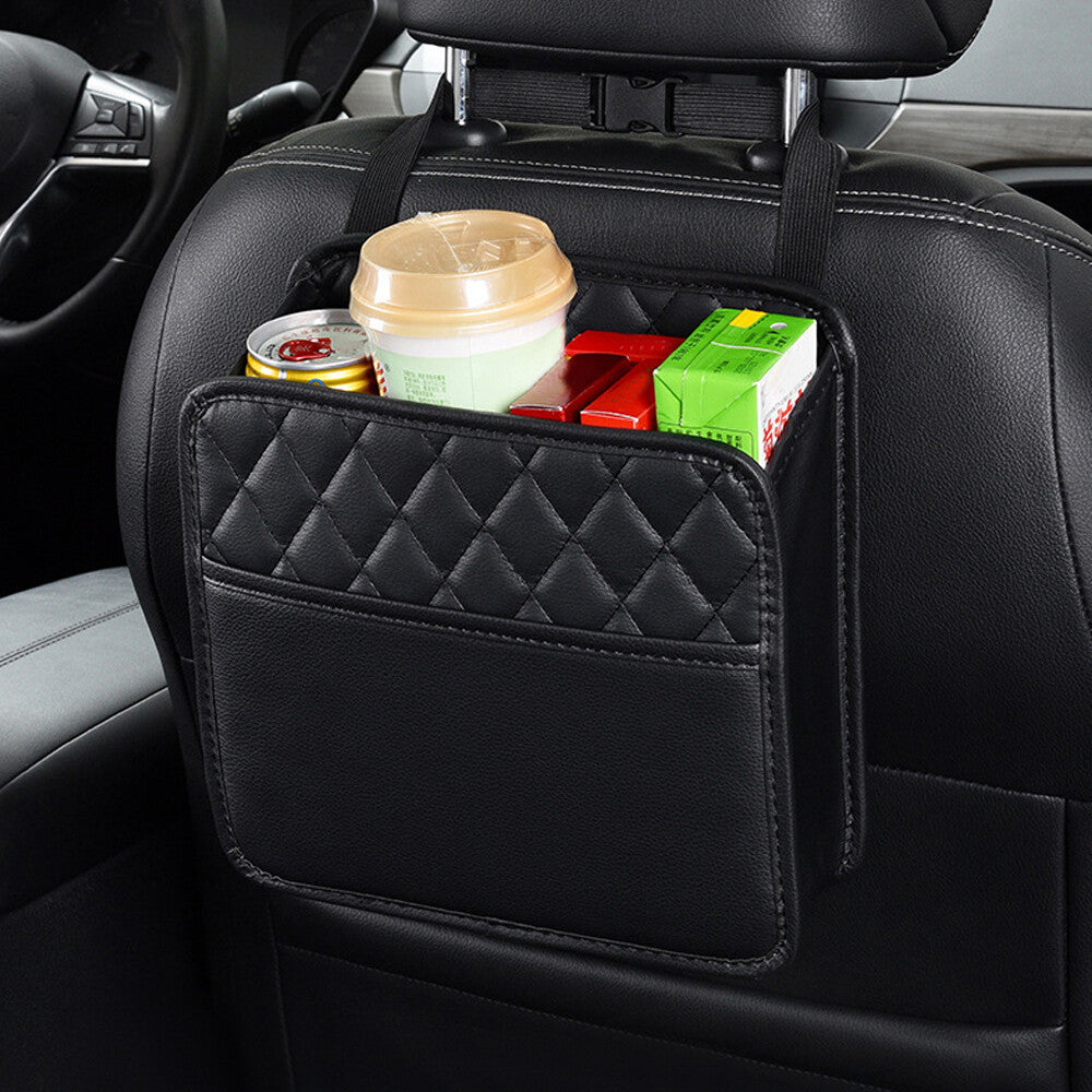 1x Car Interior Accessories Seat Storage Bag PU Leather Hanging Pocket
