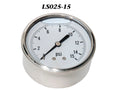 Pressure Gauge 0-15PSI, Liquid Filled 2.5” Stainless Steel 1/4" Npt