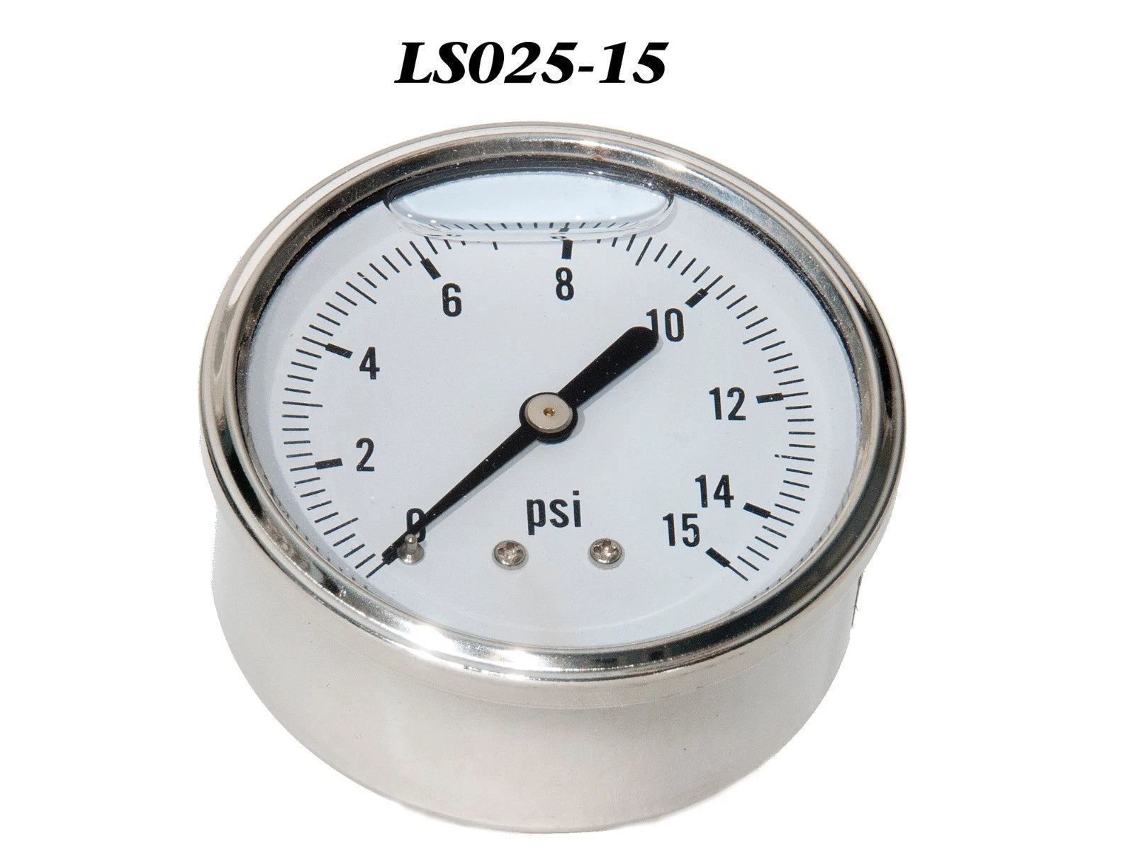 Pressure Gauge 0-15PSI, Liquid Filled 2.5” Stainless Steel 1/4" Npt