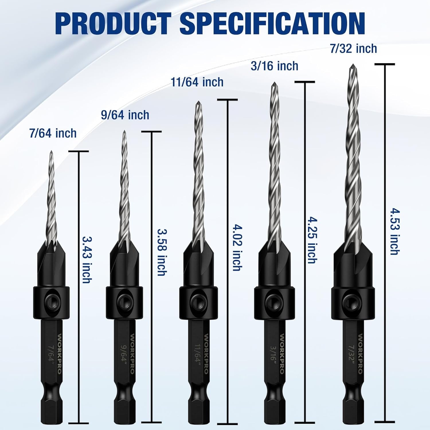 WORKPRO 5-Pack Countersink Drill Bit Set by WORKPRO