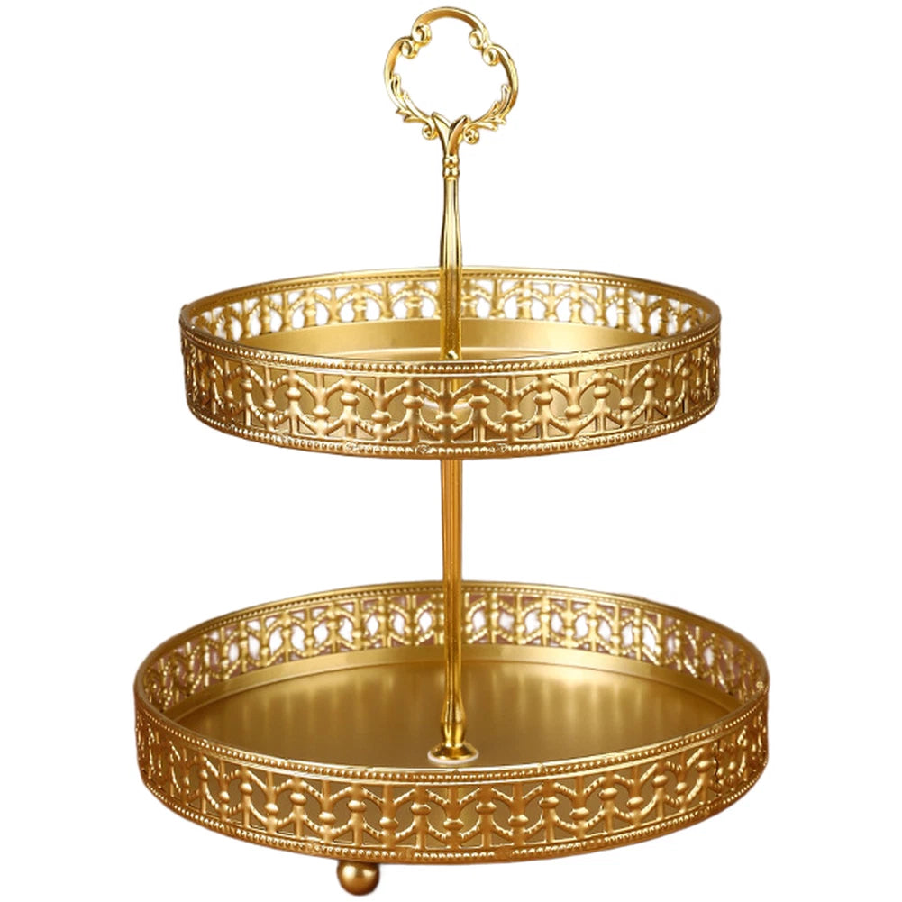 Modern Gold Double Layer Fruit Serving Tray For Living Room
