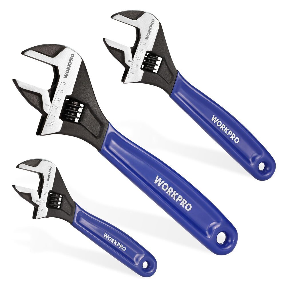 WORKPRO 3-Pieces Adjustable Wrench Set 6" 8" 10" Wide Jaw Black Oxide