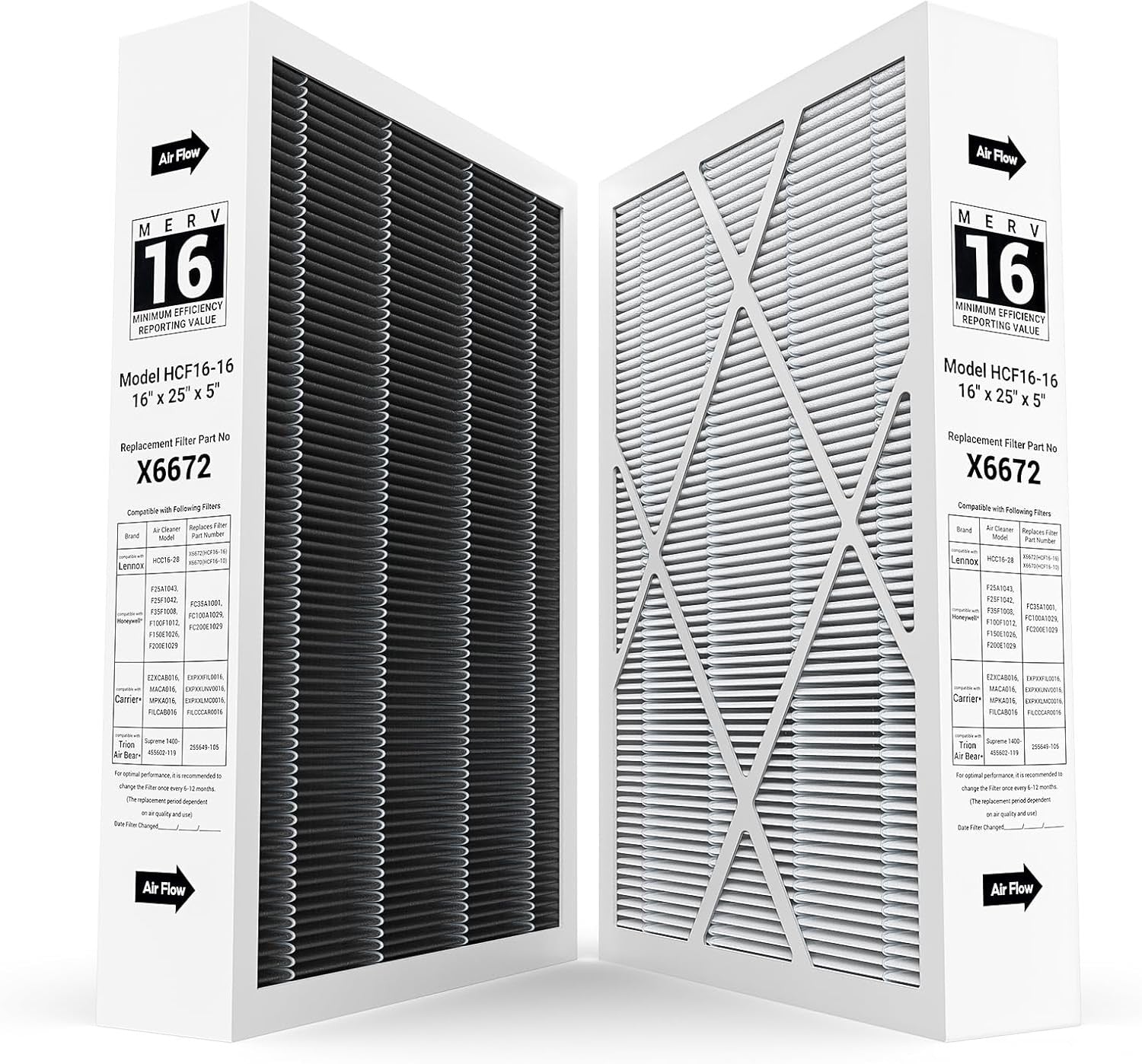 2-Pack 6672 16X25X5 MERV 16 Filter Compatible with Lennox 16X25X5 and