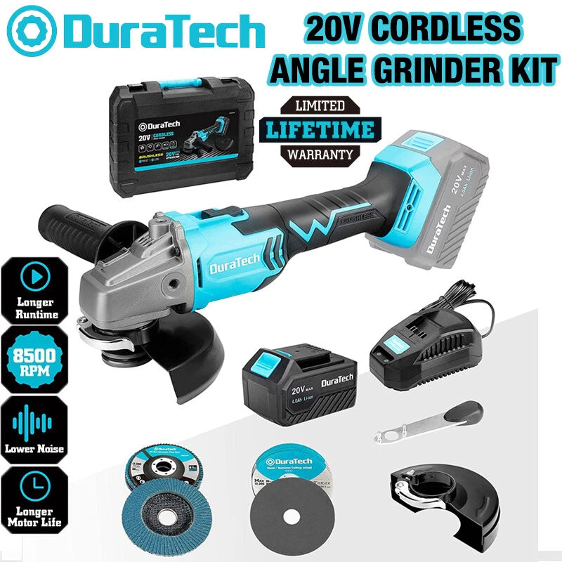 Duratech 20V Cordless Brushless Angle Grinder Tool Kit 4-1/2" Disc