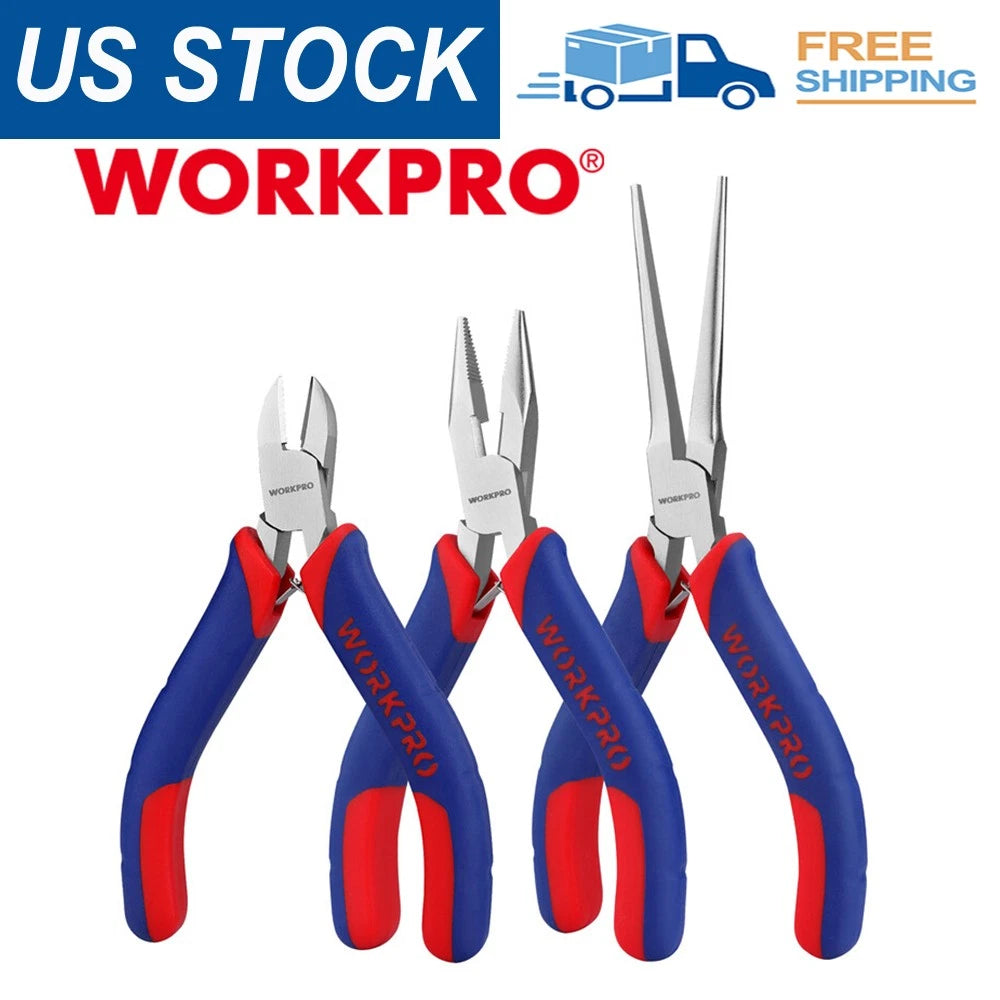 Workpro Mini Pliers Set 3-piece Small Pliers Tool Kit Includes 4”