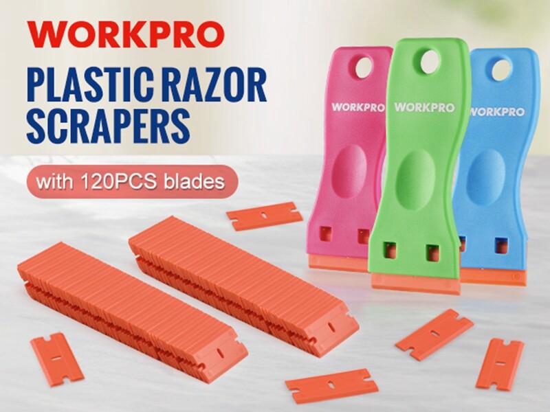 WORKPRO 3-Piece Plastic Razor Blade Scraper with 120 Pcs Plastic Razor