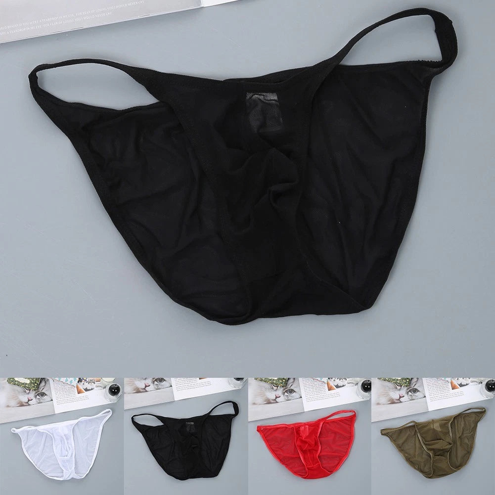 Men Sheer Mesh Breathable Briefs Underwear Low Rise U Convex Pouch