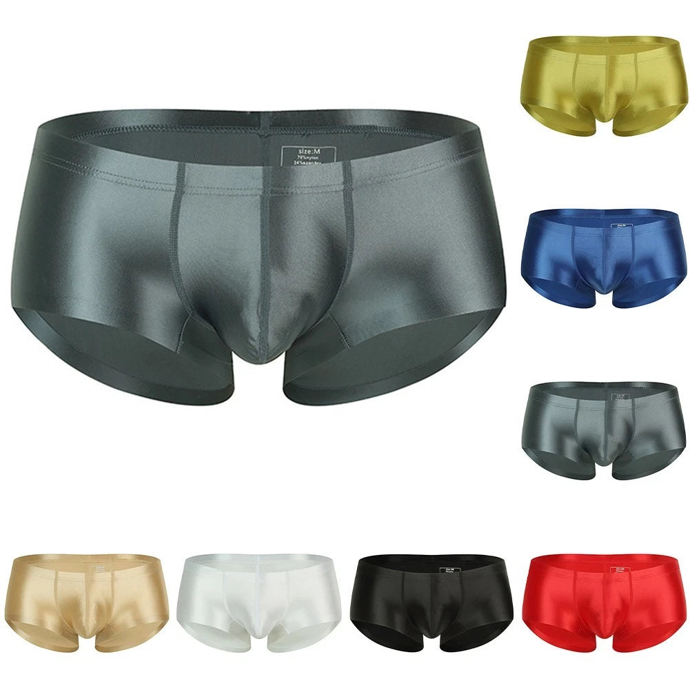Glossy Oil Shiny Seamless Men Boxer Briefs Breathable Underwear Satin