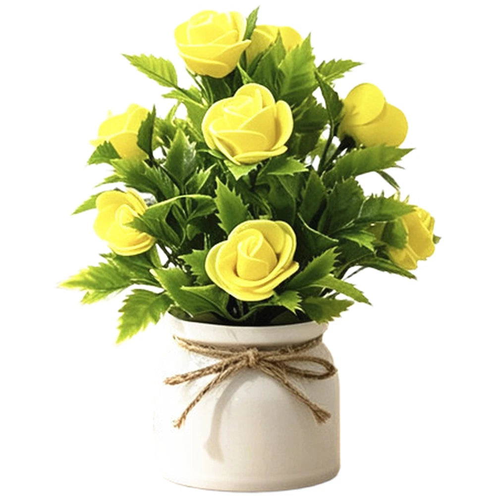 Artificial Rose Potted Plant Desktop Decorative Flowers Compact