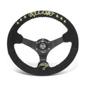 350mm 3" Nrg 3-spoke Black Suede Yellow Pattern Pink Stitching
